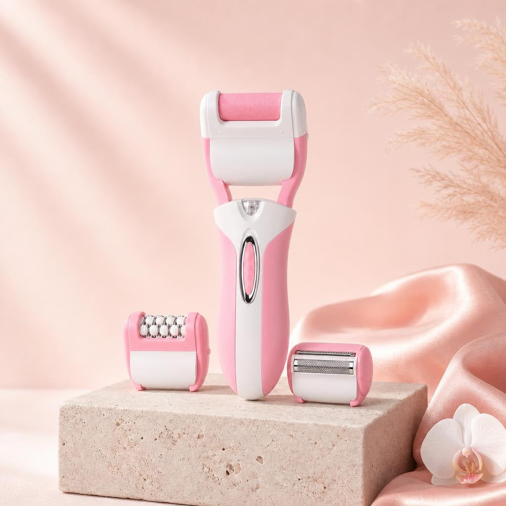 SilkyTrio 3-in-1 spa kit with its three interchangeable heads